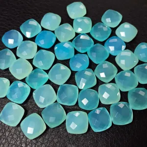 Blue Chalcedony Faceted Checker Cushion Gemstone Beads Matching Pair 6pc 10mm