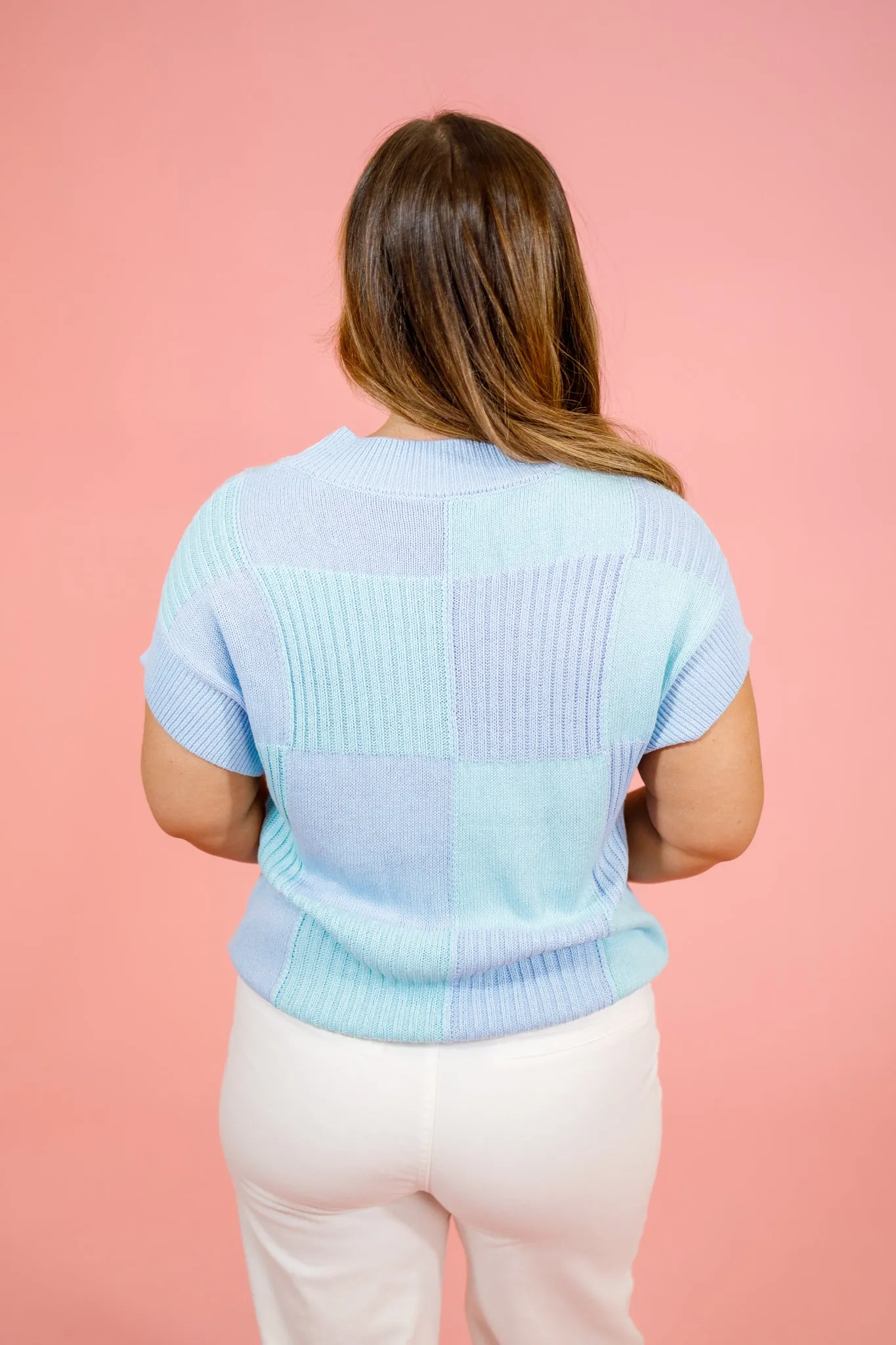 Blue Checker Sweater Top