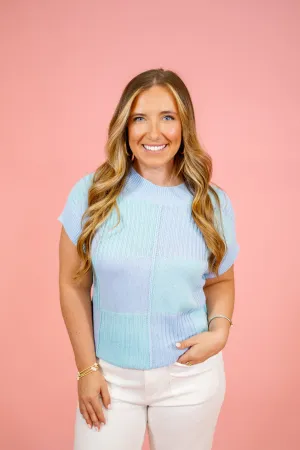Blue Checker Sweater Top