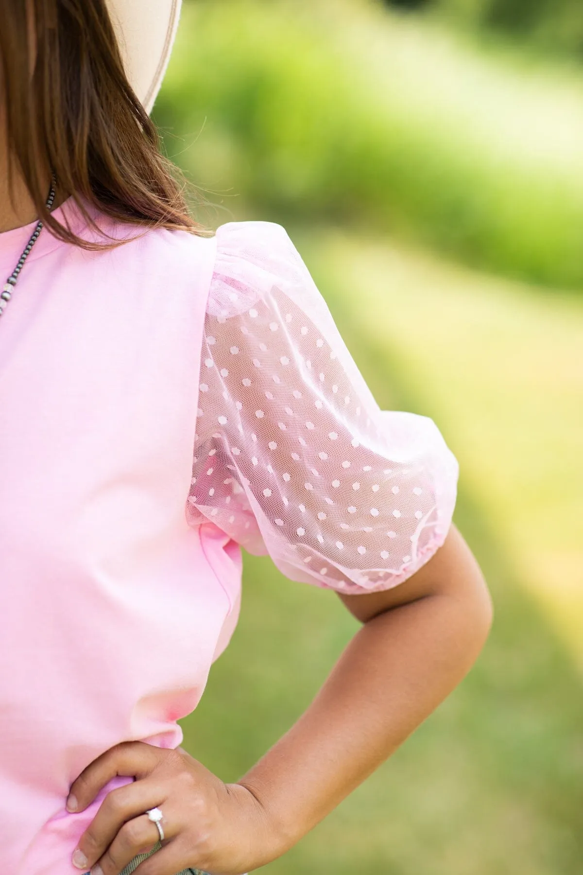 Blush Swiss Dot Mesh Balloon Sleeve Top