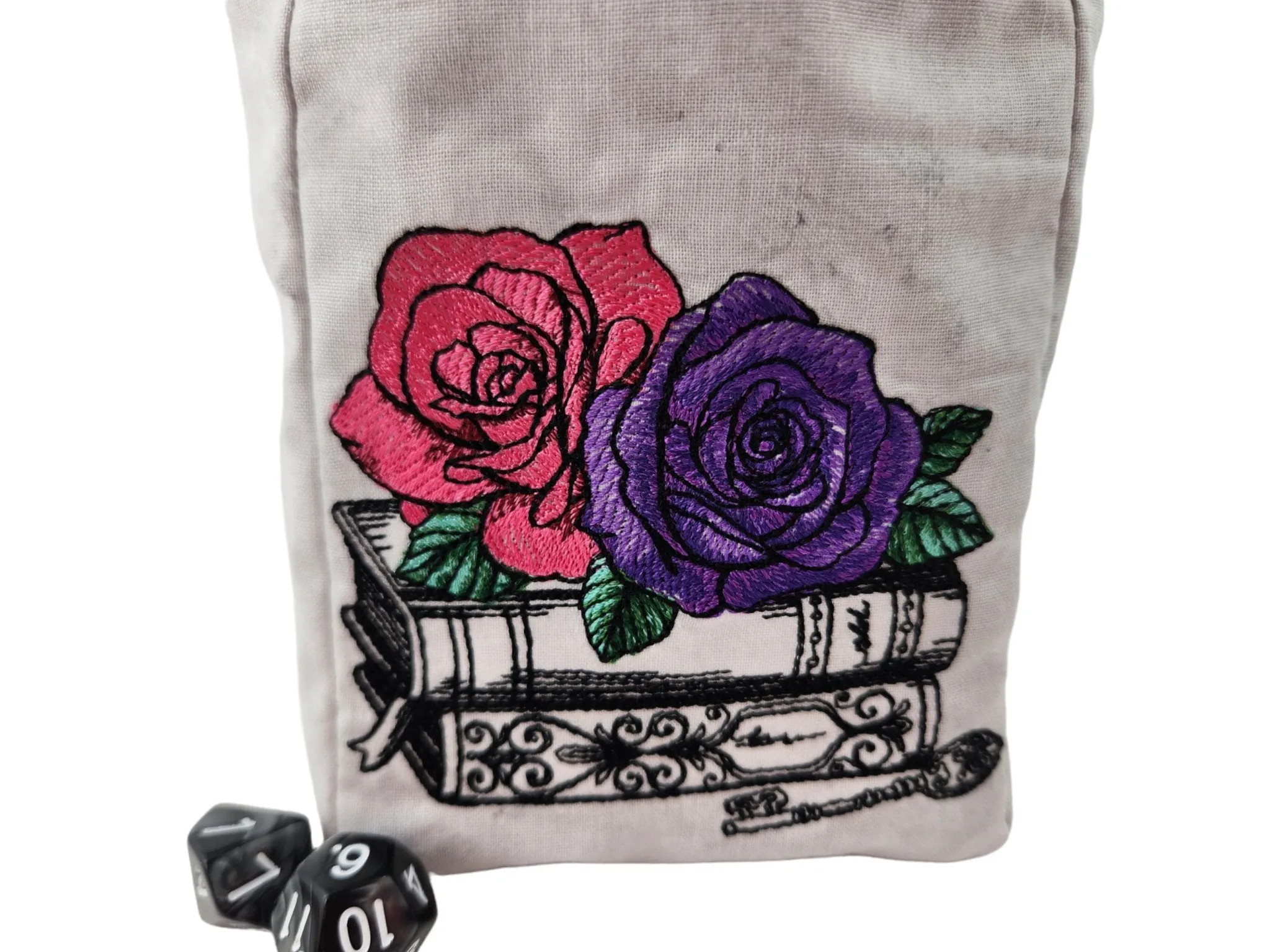Books and Roses large dice bag
