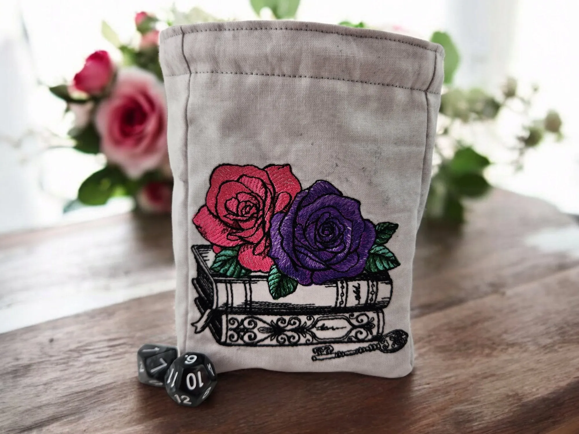 Books and Roses large dice bag