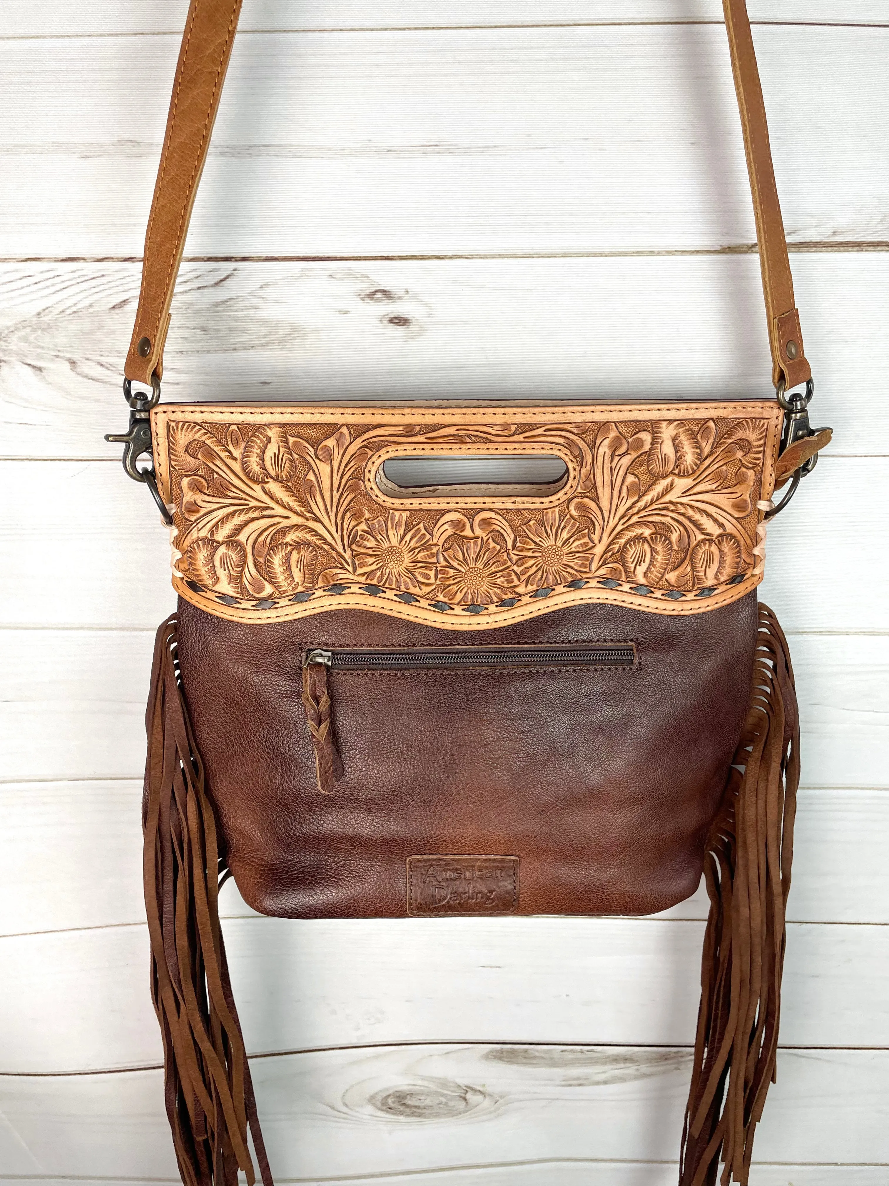 Branded Cowgirl Roper Hide & Leather Handle Fringe Bag