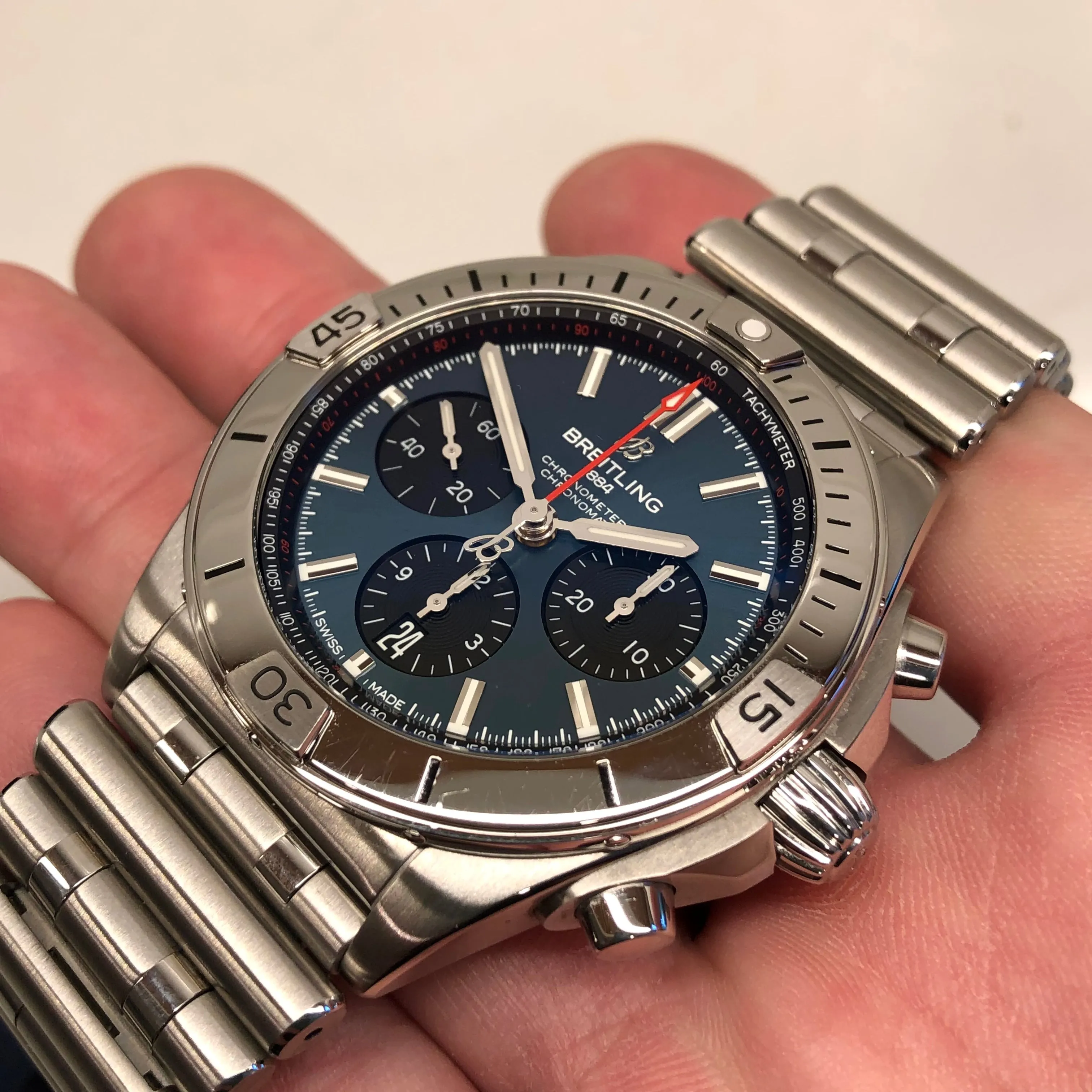Breitling Chronomat B01 42 AB0134 Blue Stainless Steel Automatic Wristwatch with Box and Papers