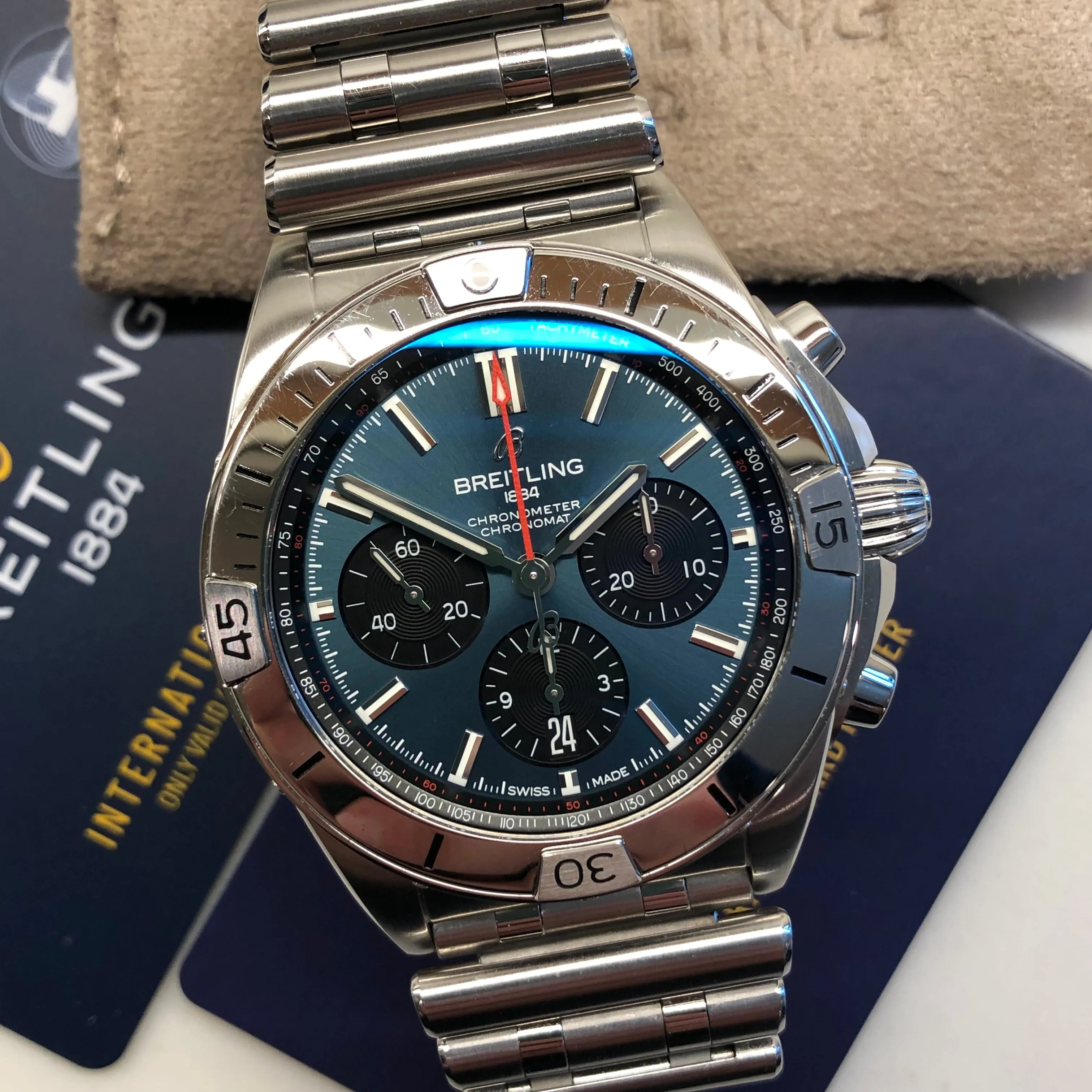 Breitling Chronomat B01 42 AB0134 Blue Stainless Steel Automatic Wristwatch with Box and Papers