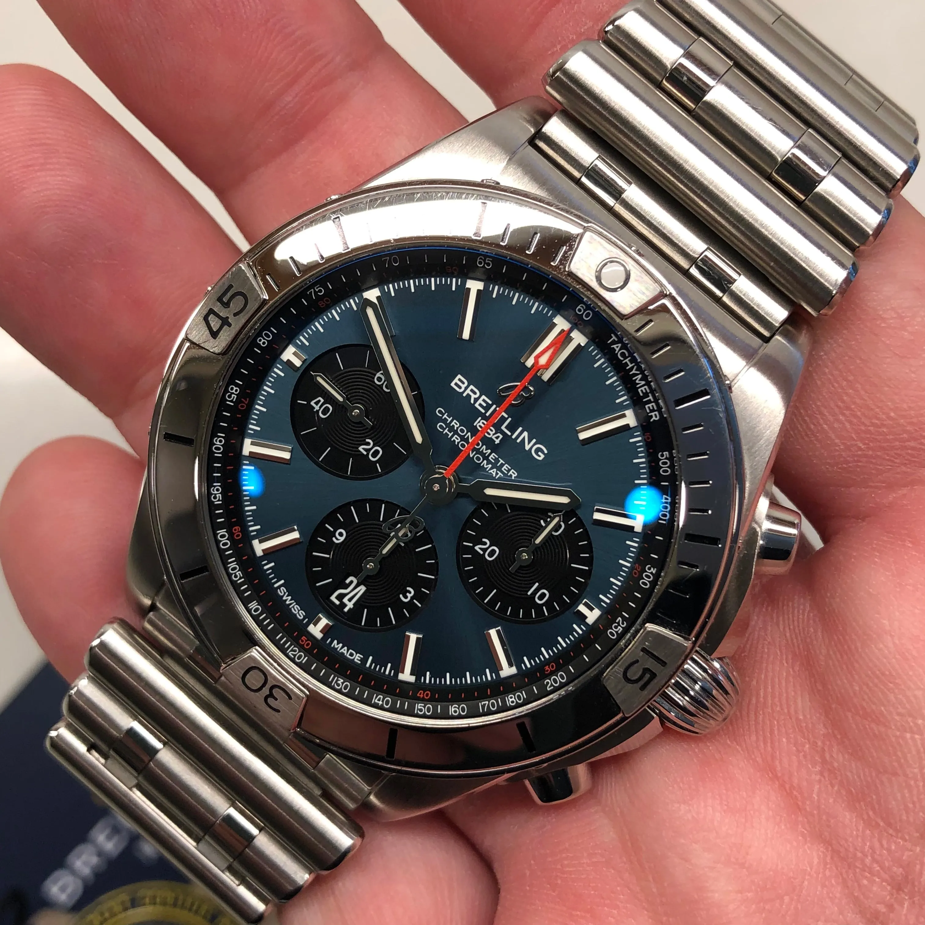 Breitling Chronomat B01 42 AB0134 Blue Stainless Steel Automatic Wristwatch with Box and Papers