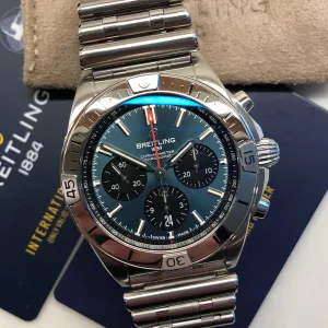 Breitling Chronomat B01 42 AB0134 Blue Stainless Steel Automatic Wristwatch with Box and Papers