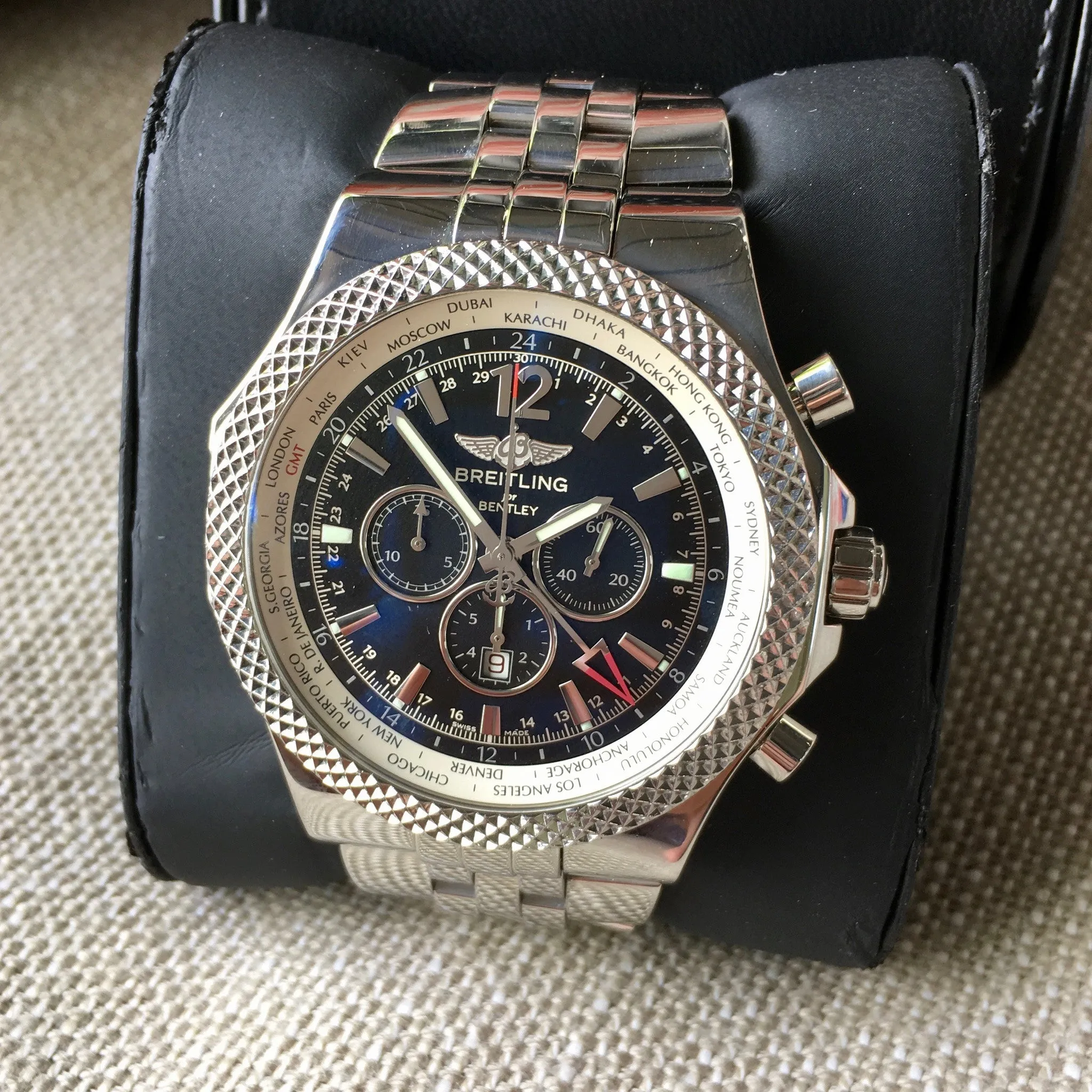 Breitling for Bentley A47362 Stainless Steel GMT Chronograph Automatic 49mm Wristwatch