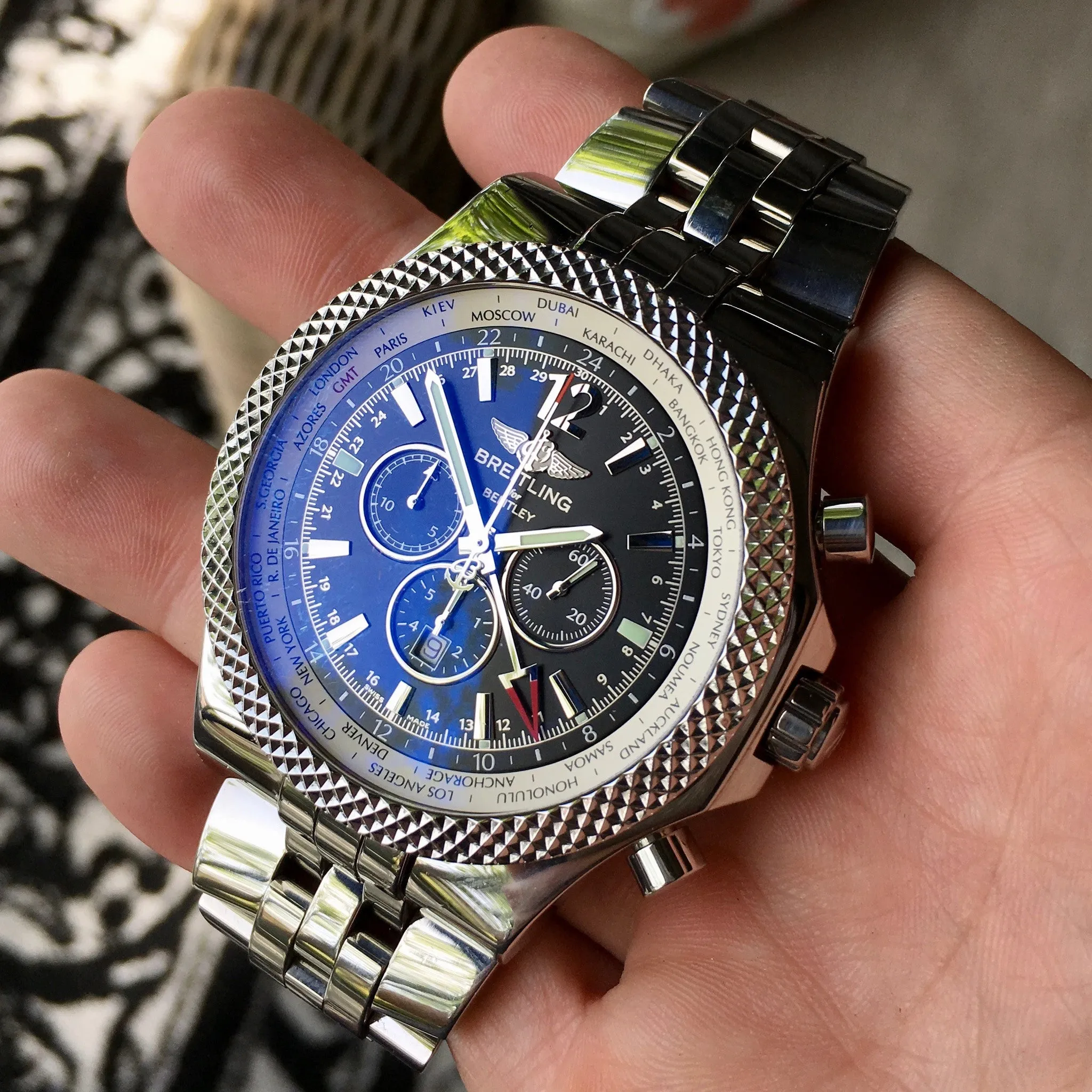 Breitling for Bentley A47362 Stainless Steel GMT Chronograph Automatic 49mm Wristwatch