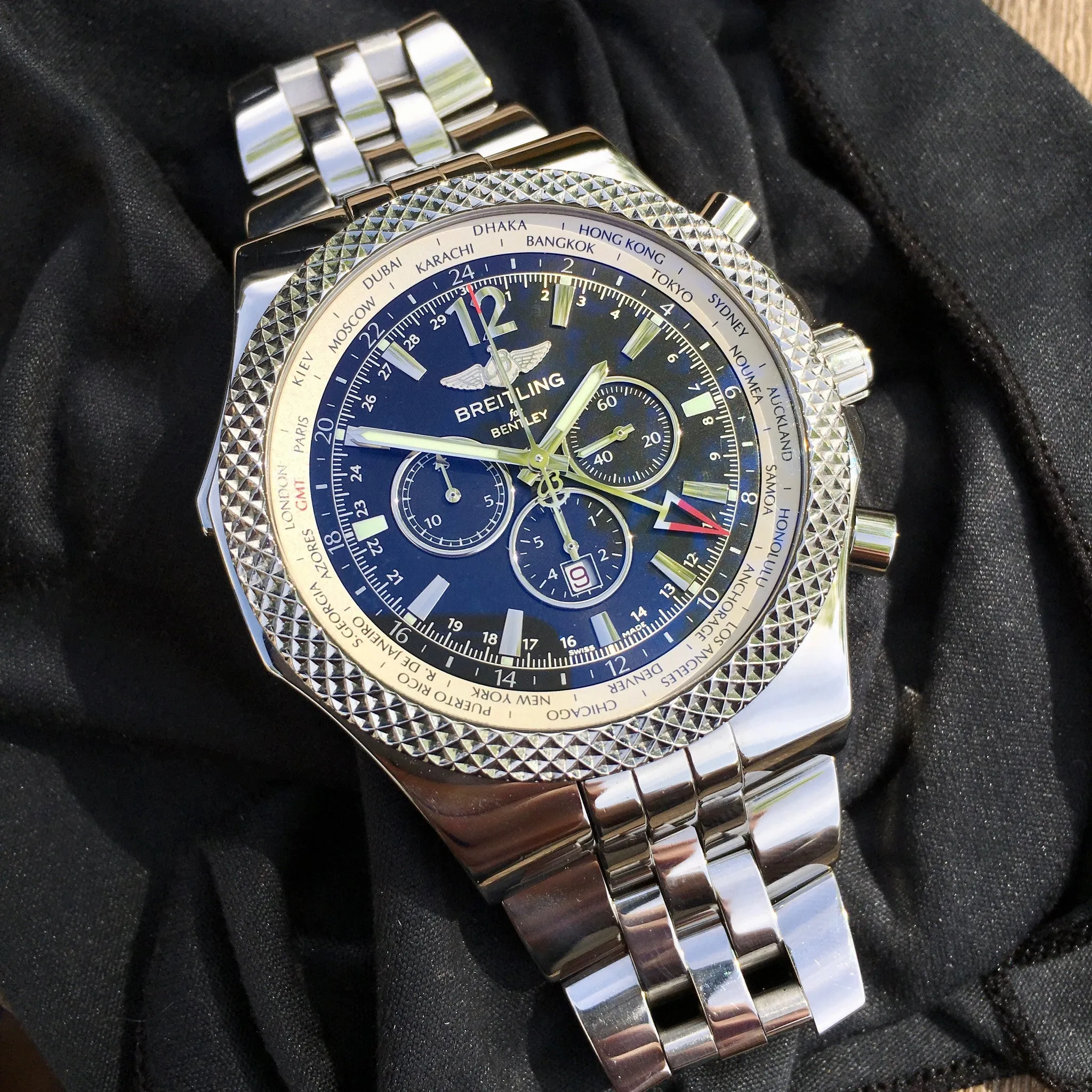 Breitling for Bentley A47362 Stainless Steel GMT Chronograph Automatic 49mm Wristwatch