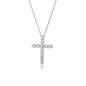 Brilliant Round Prong Set Cross Necklace In Platinum