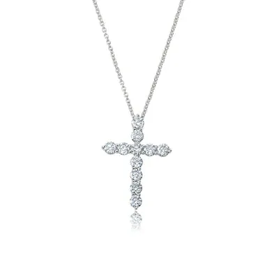 Brilliant Round Prong Set Cross Necklace In Platinum