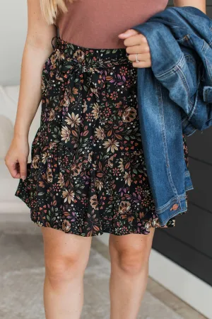 Bring On The Party Floral Skirt- Black