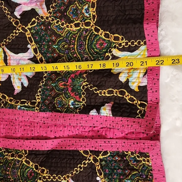 Brown &amp; pink embroidered wearable art reversible printed shacket