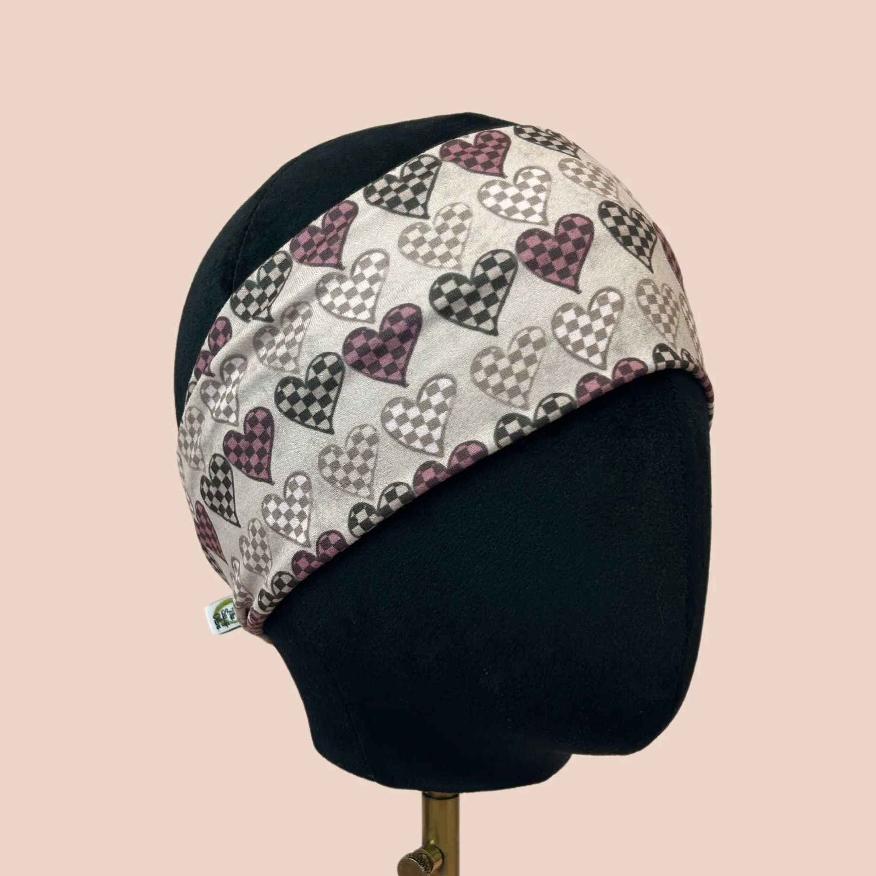 Brown Checker Hearts Stretch Headband