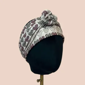 Brown Checker Hearts Wrap Headband