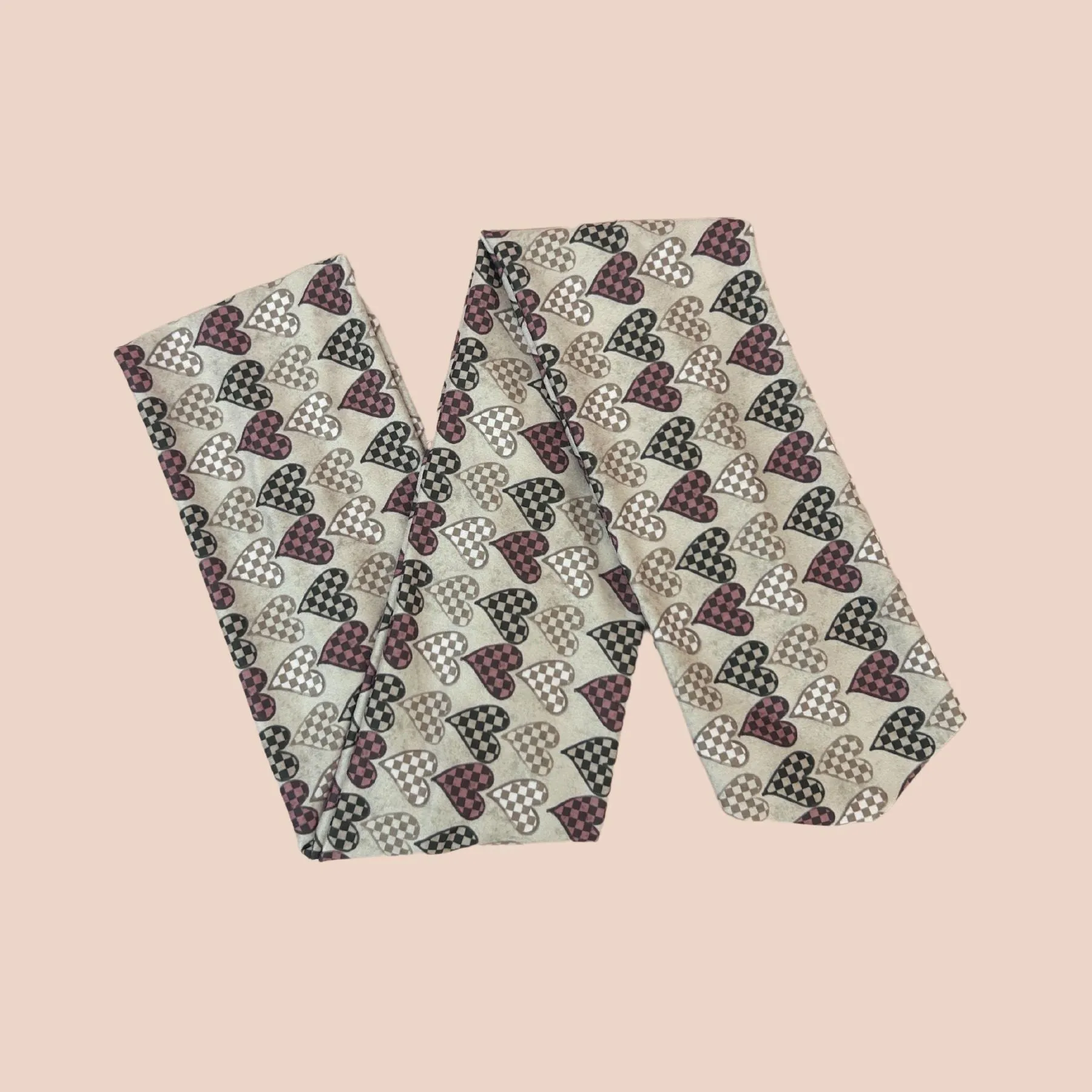 Brown Checker Hearts Wrap Headband