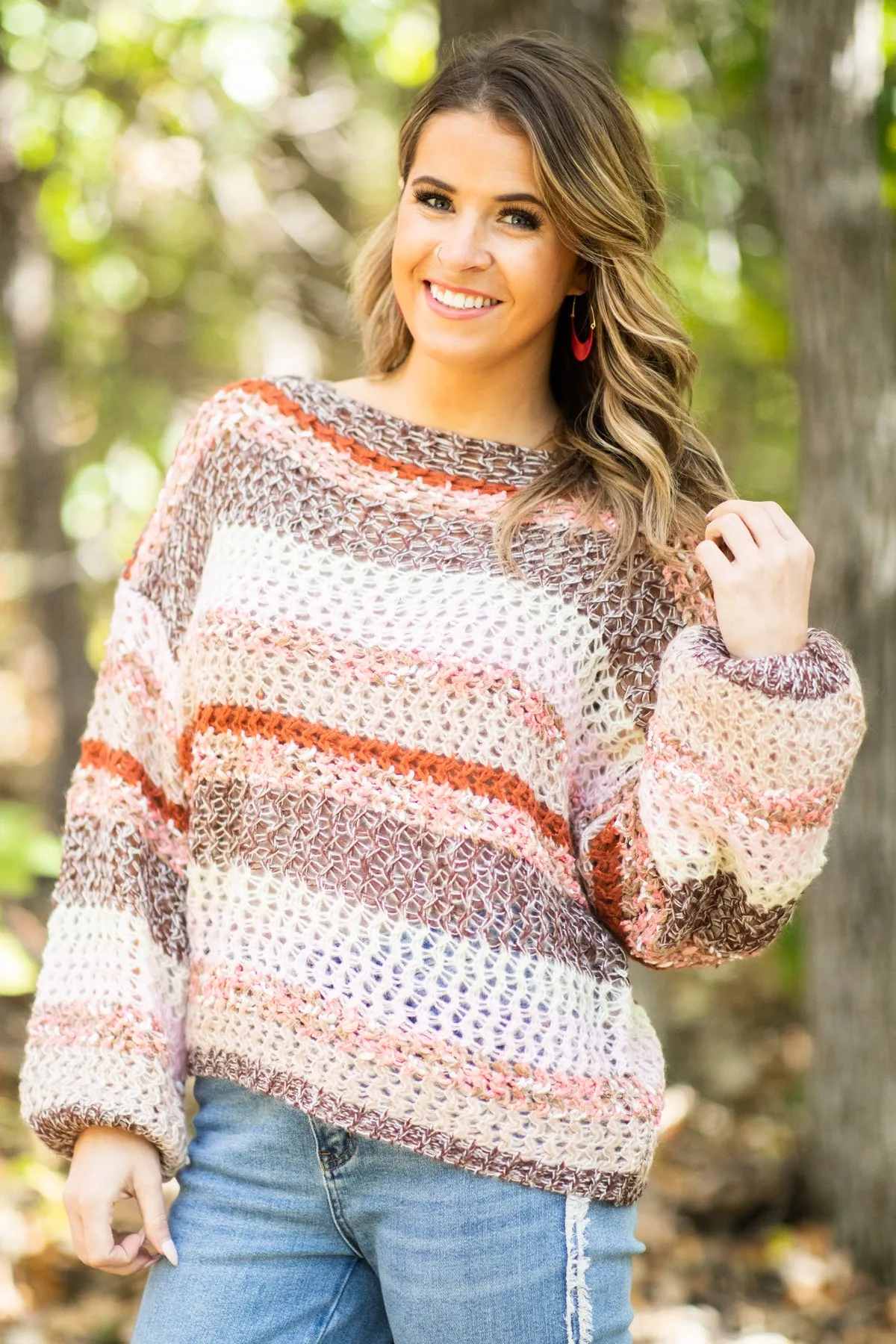 Brown Multicolor Heathered Stripe Sweater
