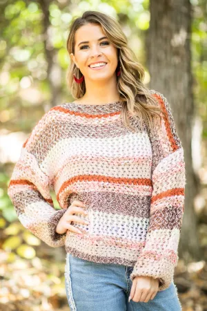 Brown Multicolor Heathered Stripe Sweater