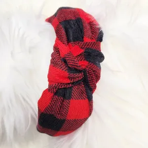 Buffalo Check Fabric Center Knot Hair Headband