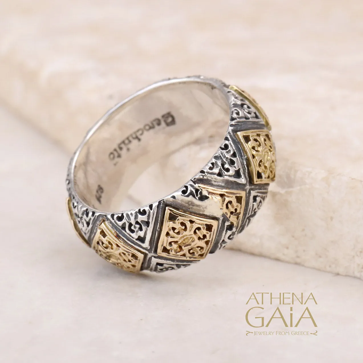 Byzantine Checker Wide Band Ring (In-Stock)