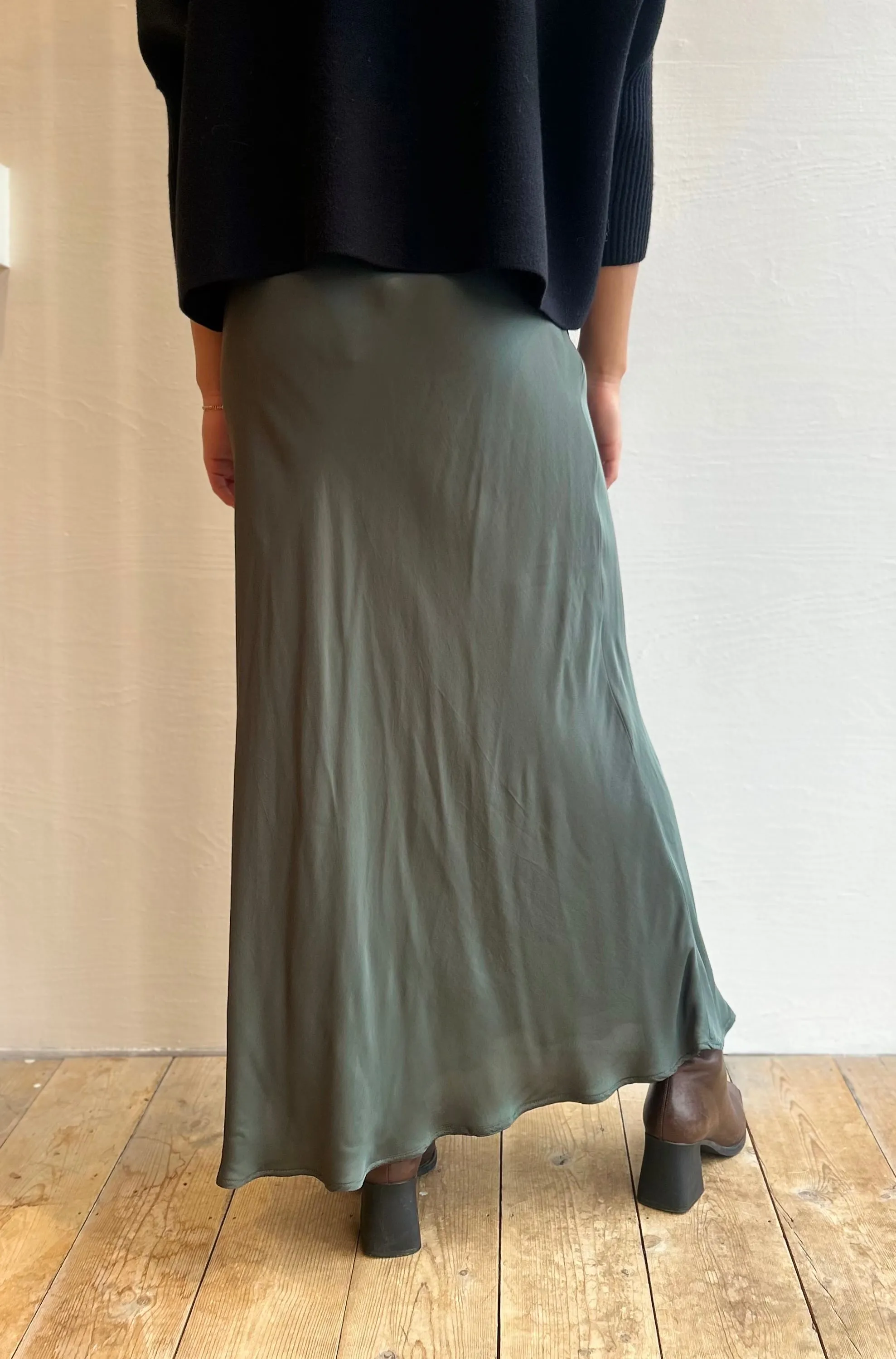 Cadence long silky skirt in marsh