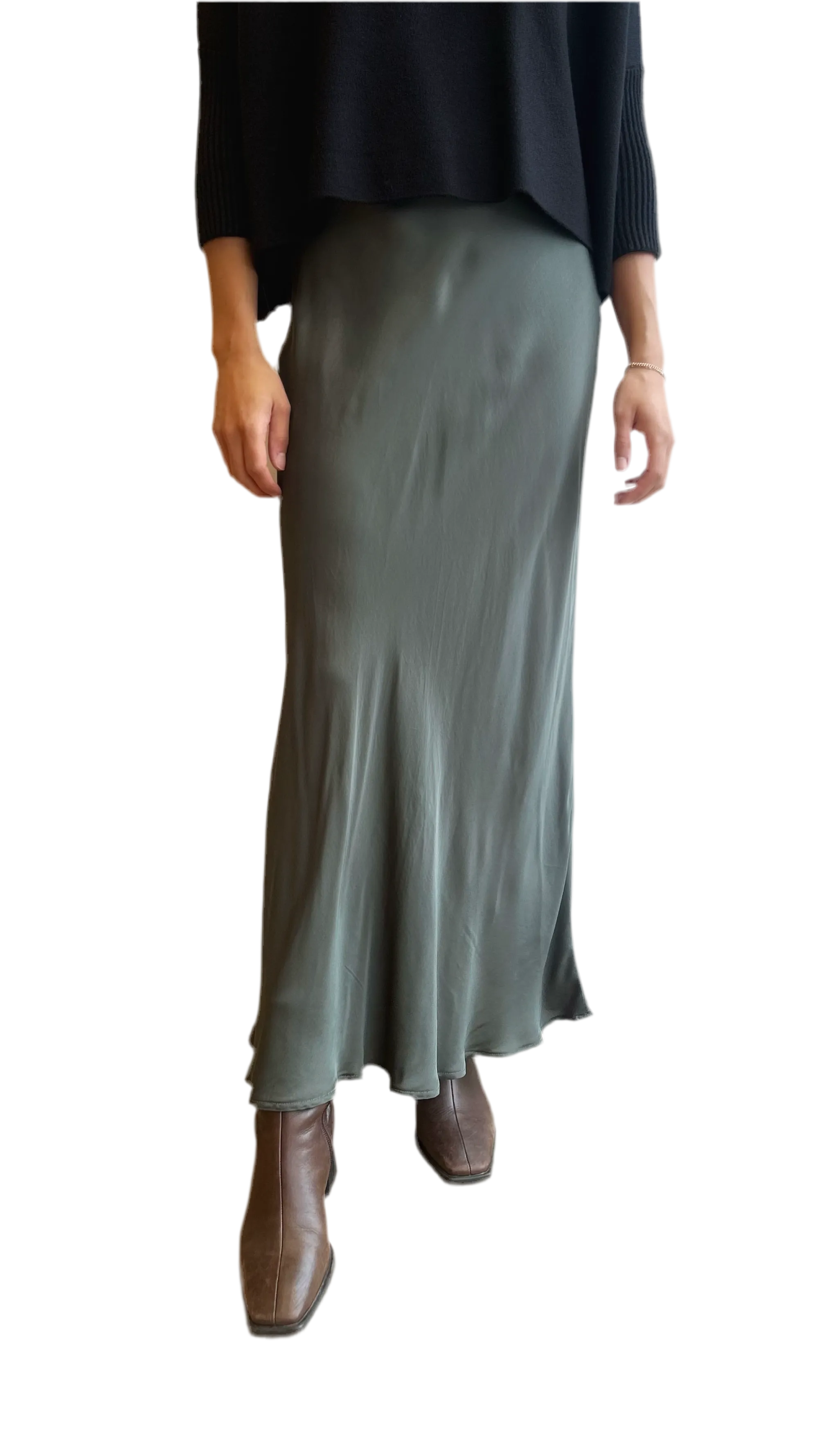 Cadence long silky skirt in marsh