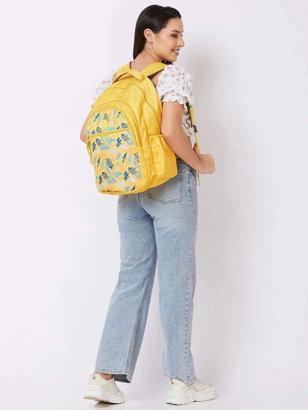 Caprese Xenia Large Yellow School Laptop Backpack