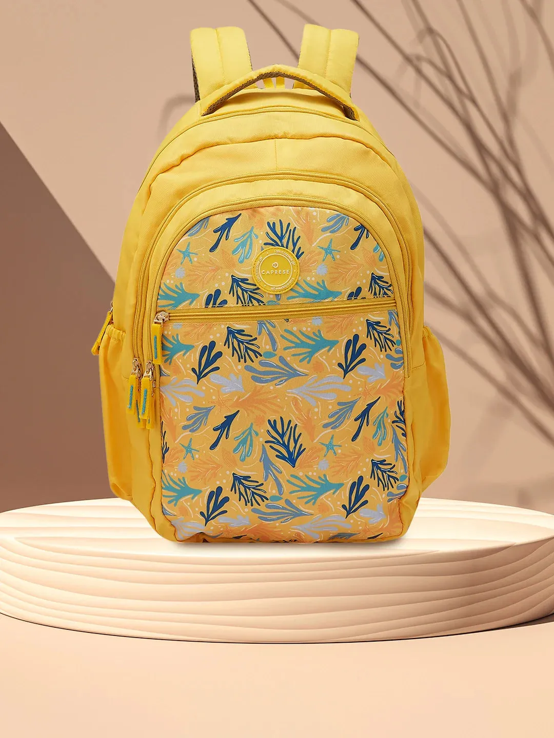 Caprese Xenia Large Yellow School Laptop Backpack