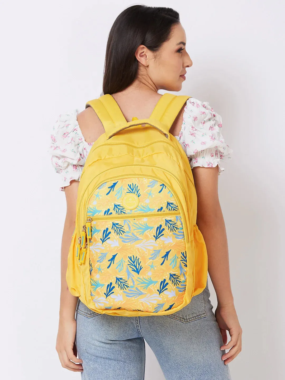 Caprese Xenia Large Yellow School Laptop Backpack