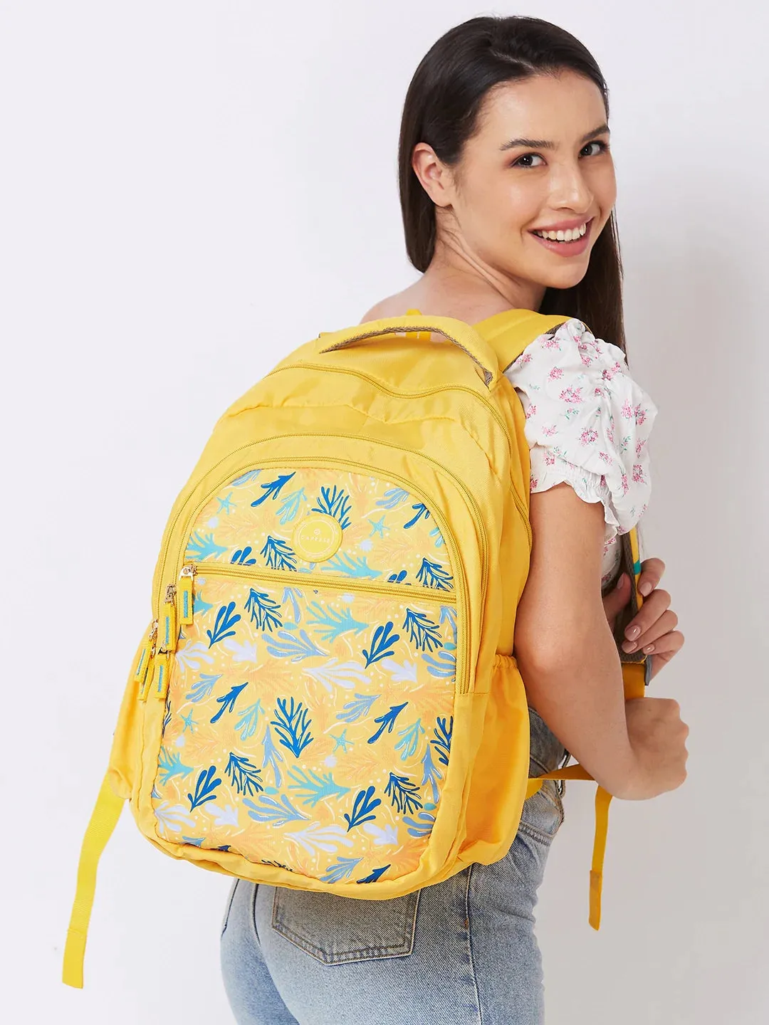 Caprese Xenia Large Yellow School Laptop Backpack