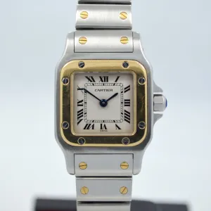 Cartier Two Tone Santos Steel 18K Gold Ladies 1567 Quartz 23mm Wristwatch