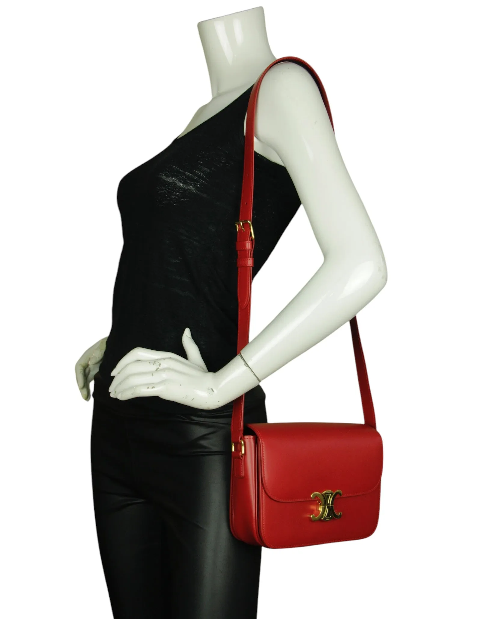 Celine Red Shiny Calfskin Classique Triomphe Bag