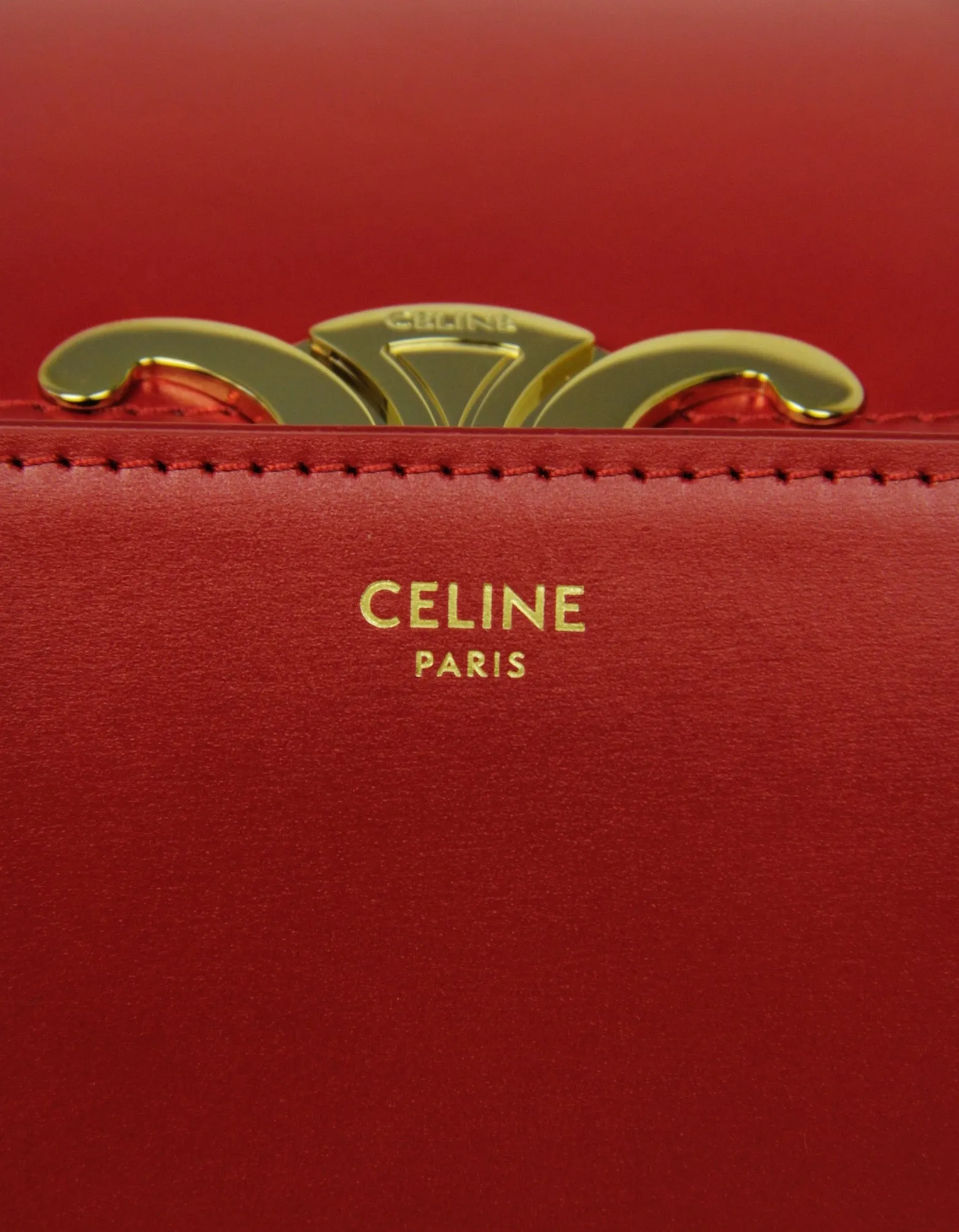 Celine Red Shiny Calfskin Classique Triomphe Bag