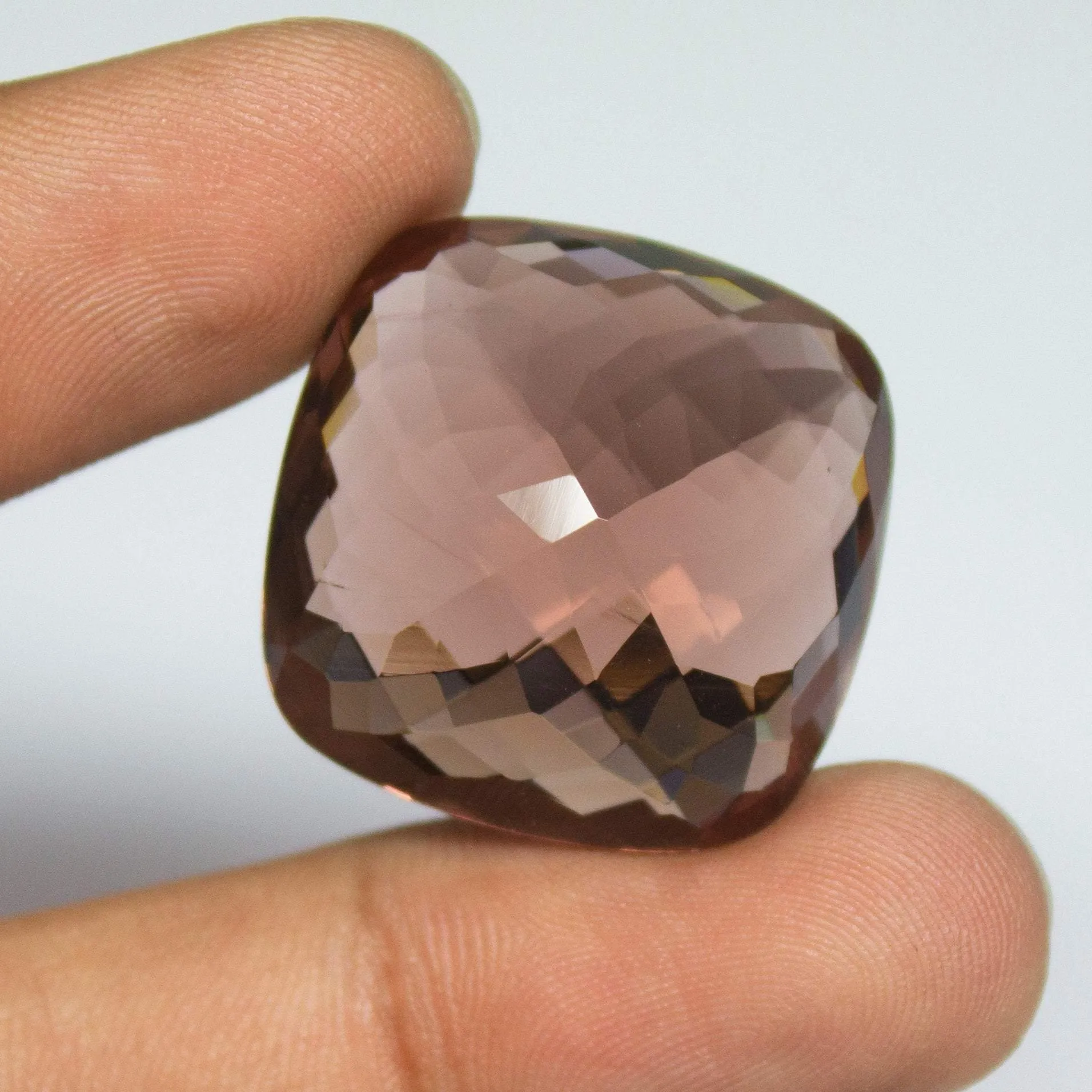 Champagne Quartz Cushion Checker Cut Loose Gemstone, 25x25x14mm, 54ct aprrox