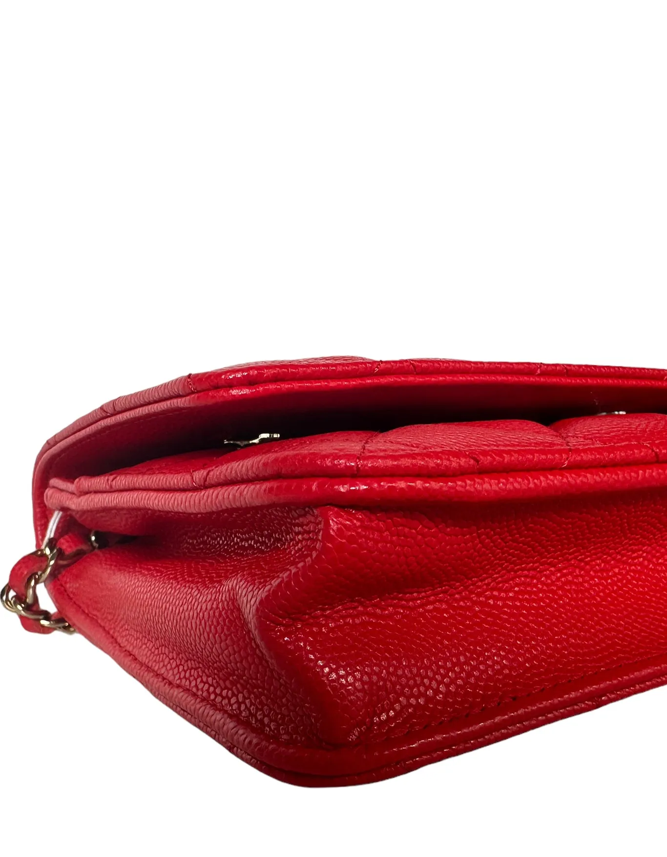 Chanel 2022 NEW Red Quilted Caviar Leather Wallet On Chain WOC Crossbody Bag