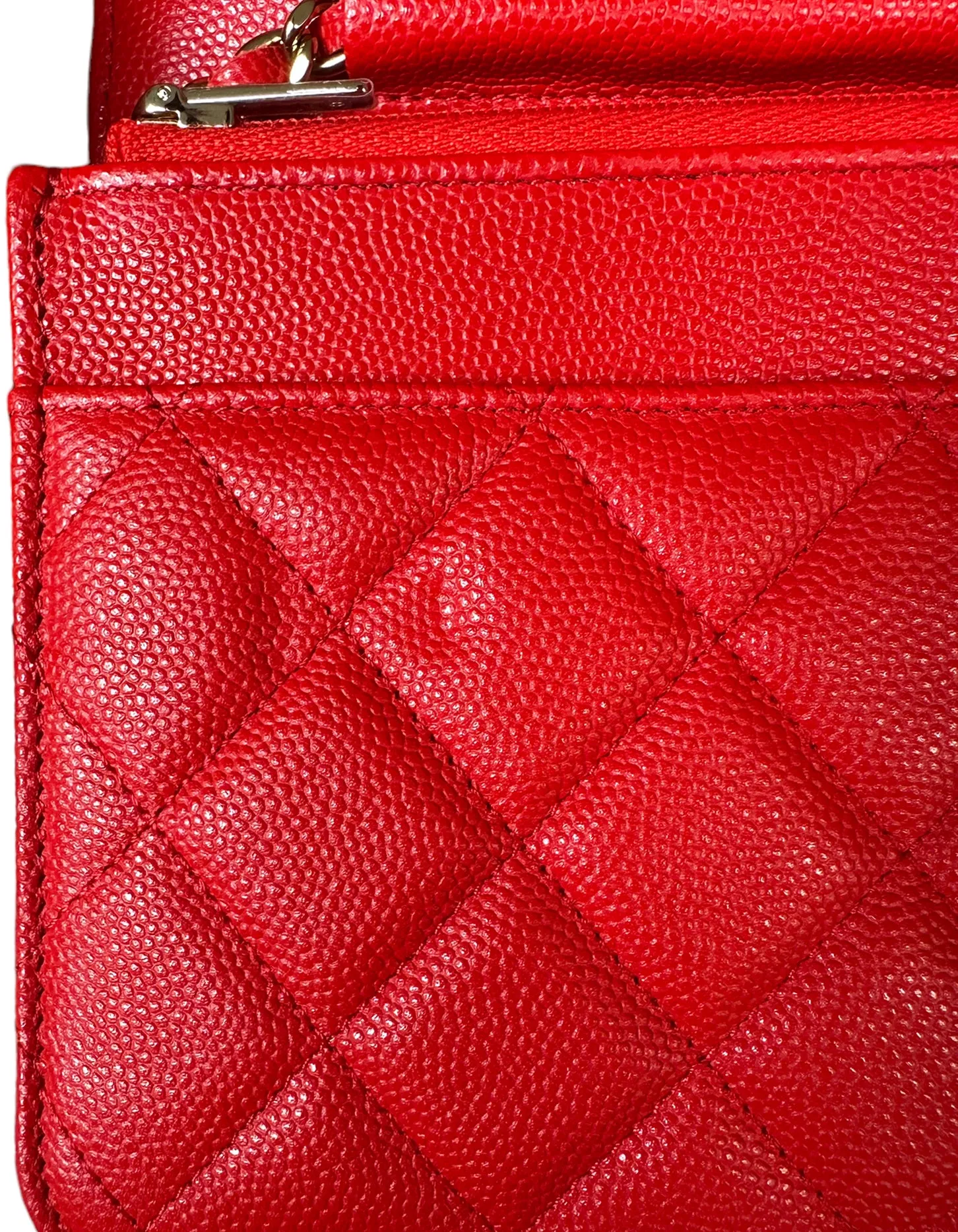 Chanel 2022 NEW Red Quilted Caviar Leather Wallet On Chain WOC Crossbody Bag