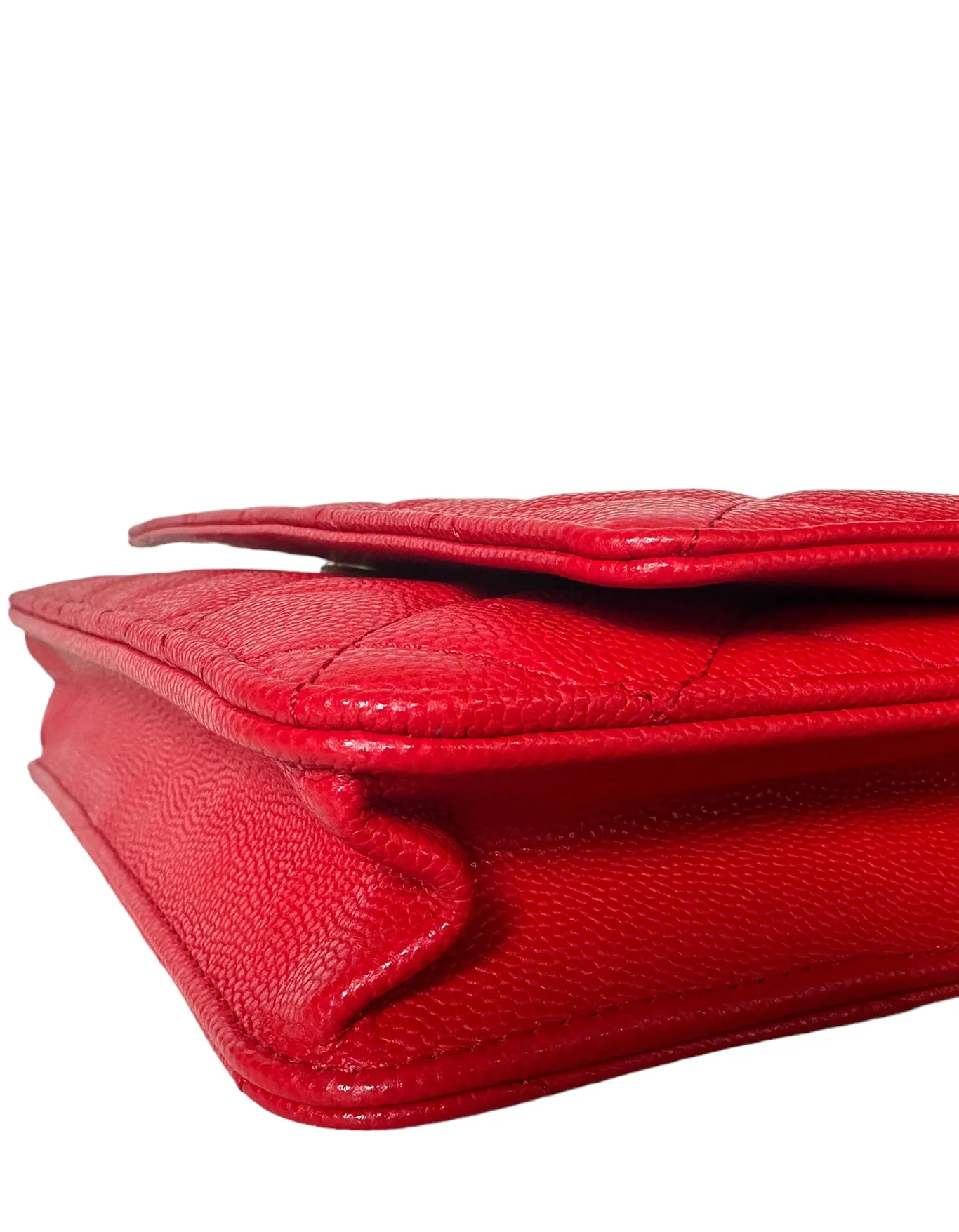 Chanel 2022 NEW Red Quilted Caviar Leather Wallet On Chain WOC Crossbody Bag