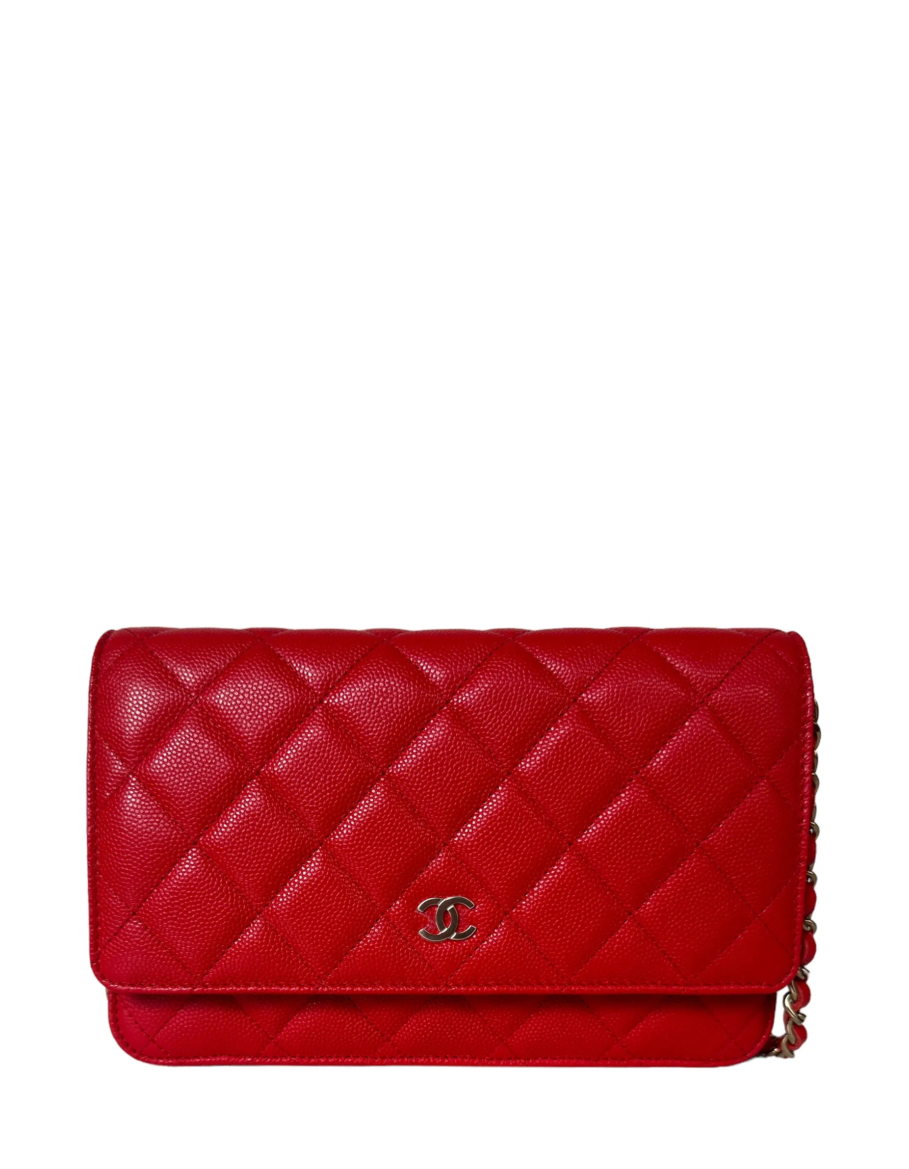 Chanel 2022 NEW Red Quilted Caviar Leather Wallet On Chain WOC Crossbody Bag