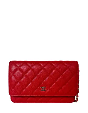Chanel 2022 NEW Red Quilted Caviar Leather Wallet On Chain WOC Crossbody Bag