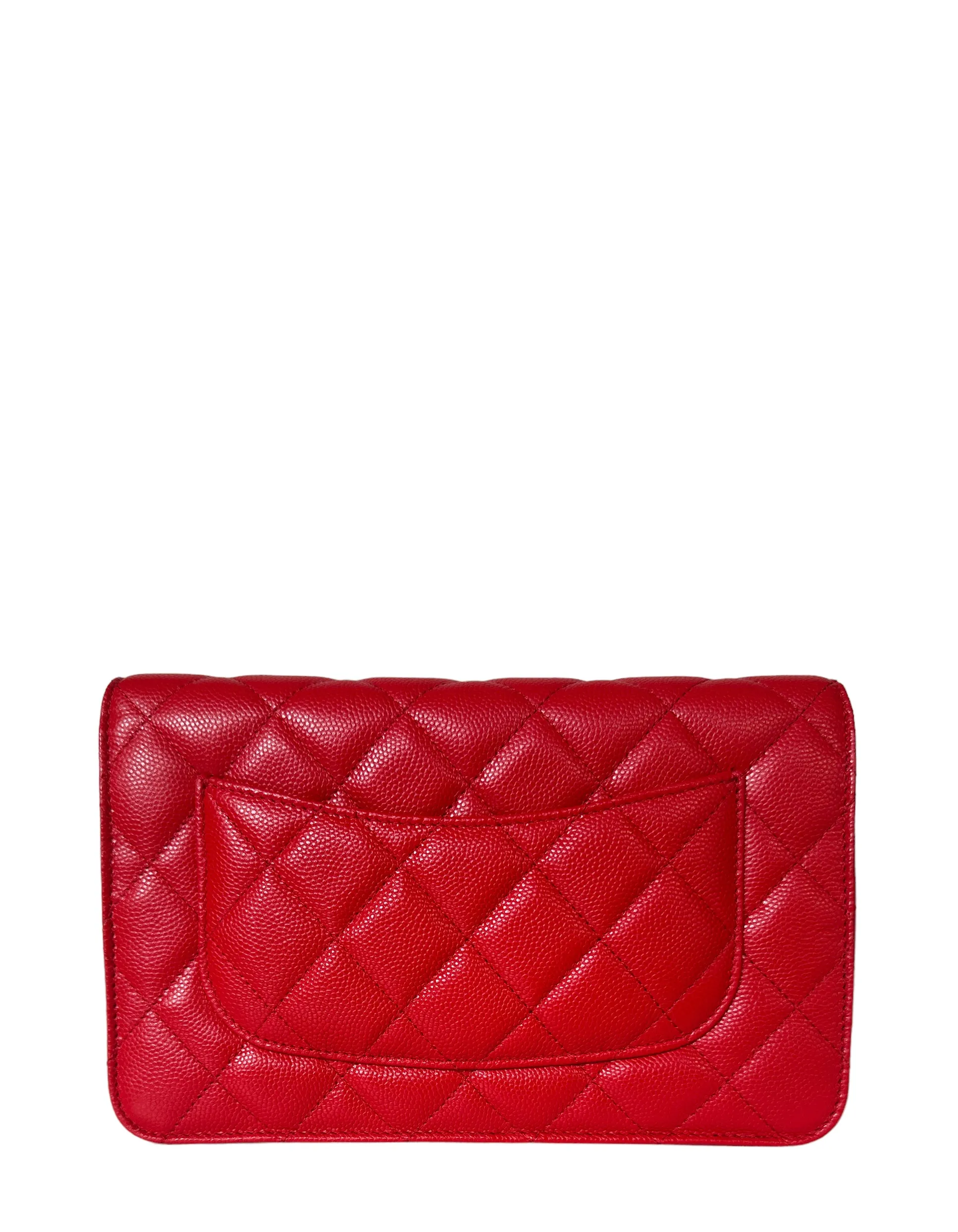 Chanel 2022 NEW Red Quilted Caviar Leather Wallet On Chain WOC Crossbody Bag