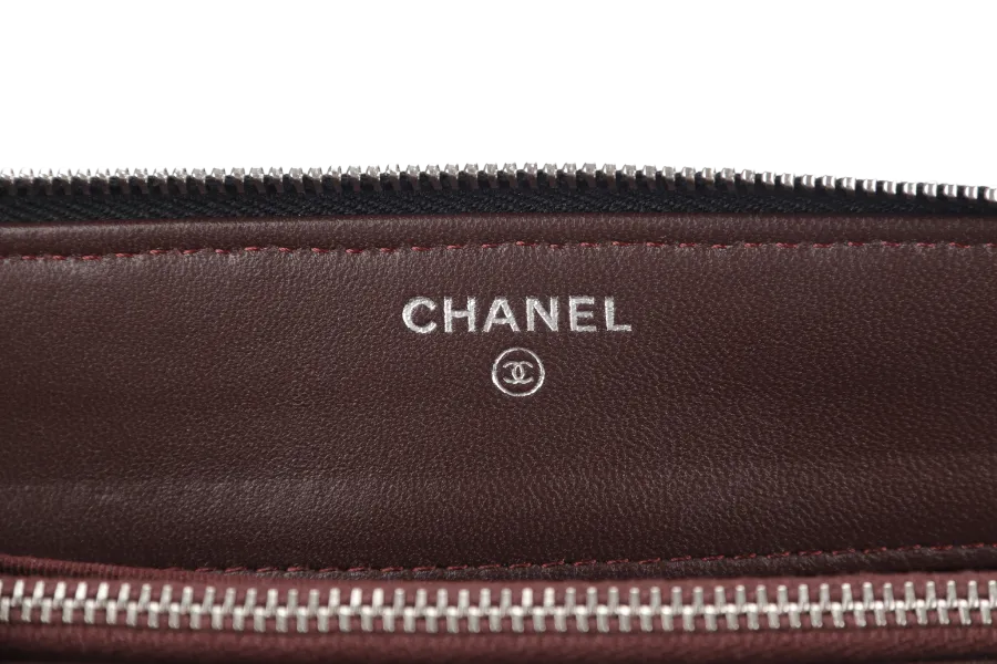 CHANEL BLACK LAMBSKIN QUILTED CLUTCH (2638xxxx) SILVER HARDWARE WITH DUST COVER AND BOX