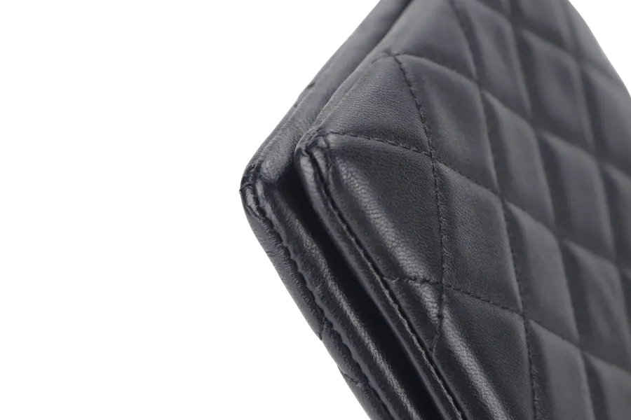 CHANEL BLACK LAMBSKIN QUILTED CLUTCH (2638xxxx) SILVER HARDWARE WITH DUST COVER AND BOX