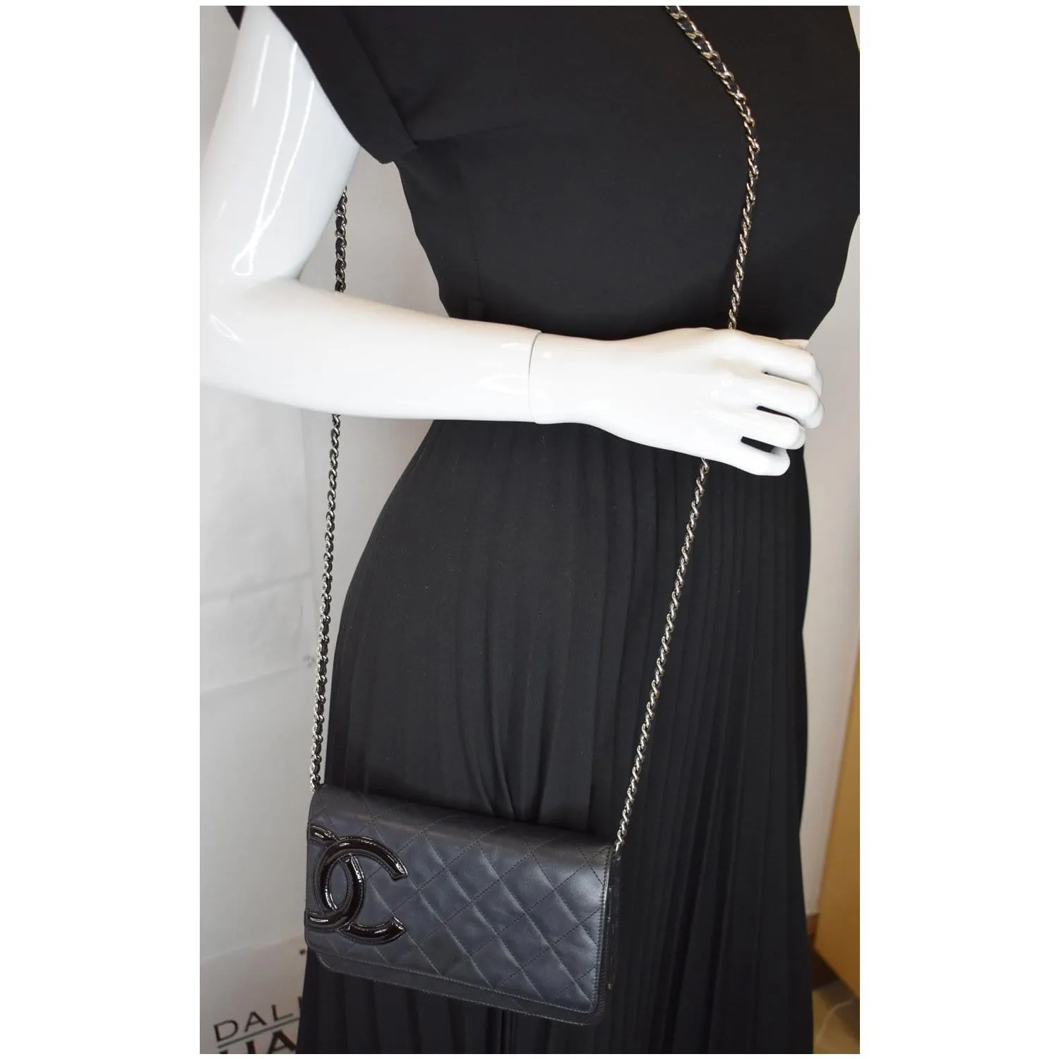 CHANEL Cambon Ligne Quilted Leather WOC Clutch Bag Black