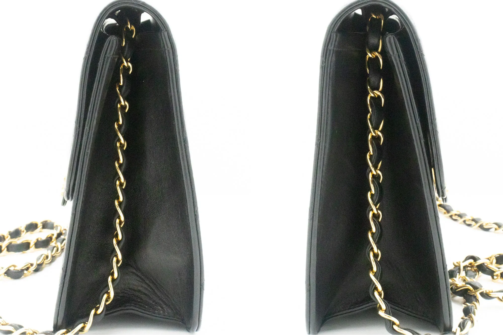 CHANEL Chain Shoulder Bag Clutch Black Quilted Flap Lambskin Purse k11