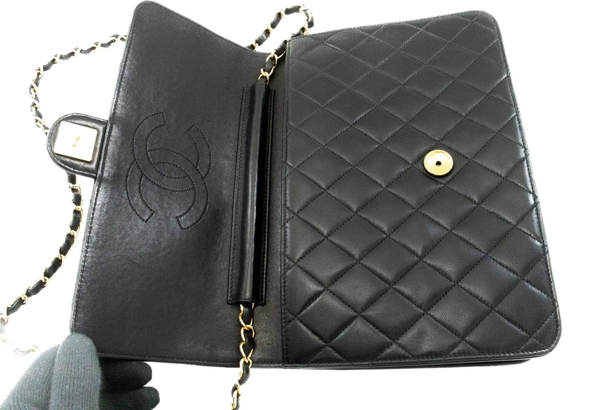 CHANEL Chain Shoulder Bag Clutch Black Quilted Flap Lambskin Purse k11