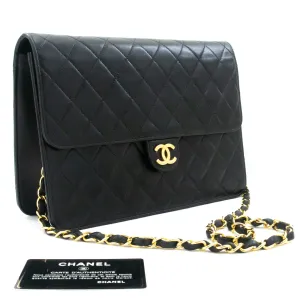 CHANEL Chain Shoulder Bag Clutch Black Quilted Flap Lambskin Purse k11