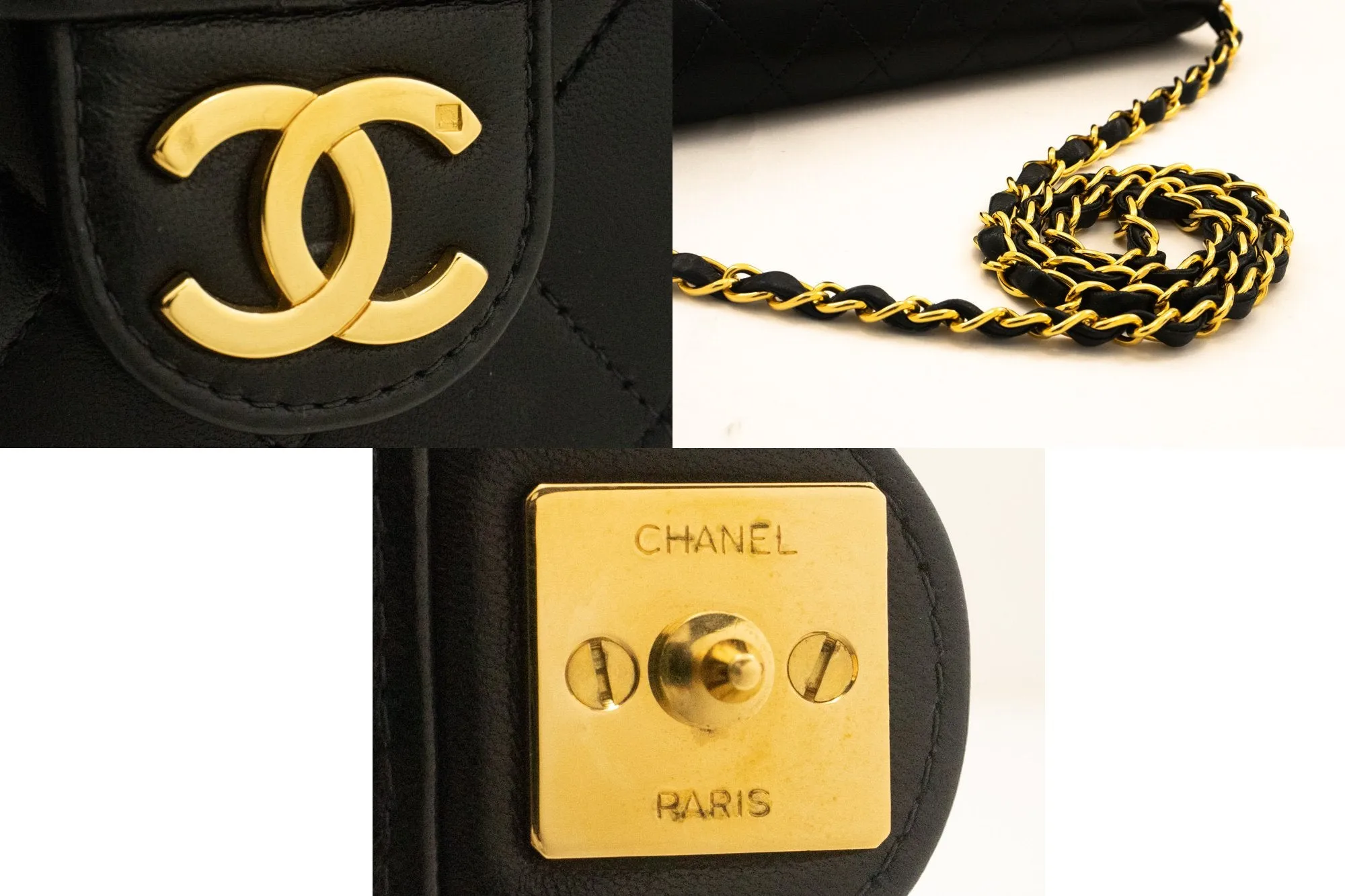 CHANEL Chain Shoulder Bag Clutch Black Quilted Flap Lambskin Purse k11