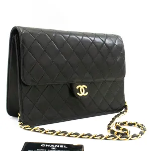 CHANEL Chain Shoulder Bag Clutch Black Quilted Flap Lambskin Purse k36