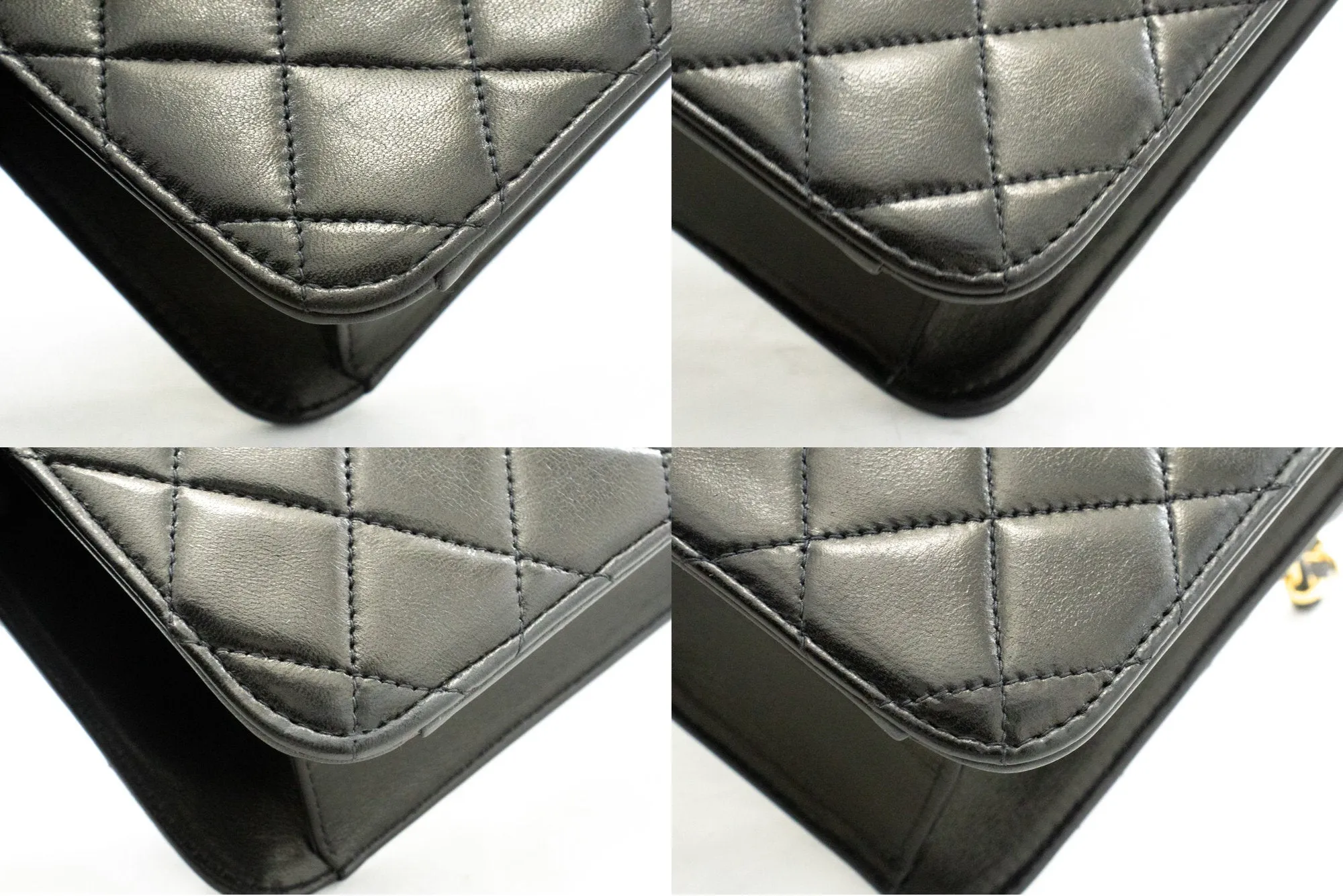 CHANEL Chain Shoulder Bag Clutch Black Quilted Flap Lambskin Purse k36